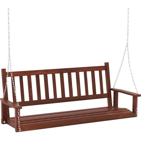 Goplus – Balancelle de jardin 3 places en bois de peuplier – Charge 360 kg – Chaînes de suspension ajustables – Dimensions 168x65x63 cm (1/5)