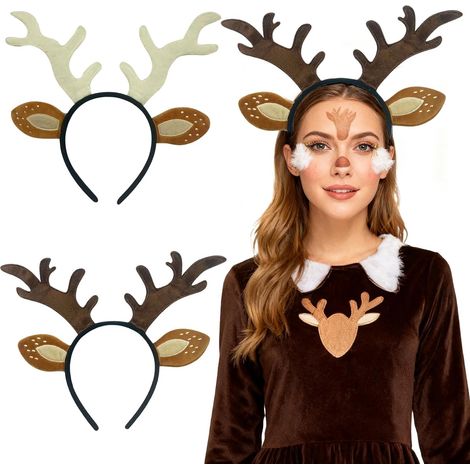 2 PièCes Serre TêTe En Bois De Renne, Oreilles De Renne Bandeau De NoëL, Serre Tete Rennes NoëL, Costume Accessoires Cheveux Pour Adultes Enfants, Oreilles De Cerf Pour NoëLs, Carnaval (1/5)