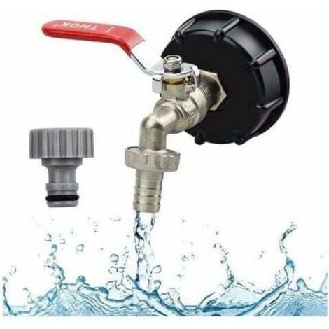 Robinet cuve récupérateur d'eau - ZOR® - Adaptateur réservoir IBC - Filetage 60 mm - Laiton PP - Raccord tuyau 1/2" (1/4)
