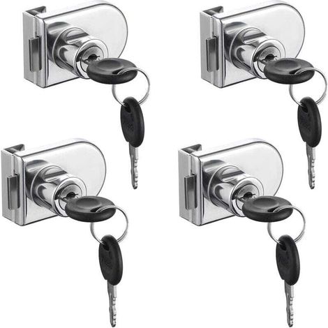 Glastürschloss, 4-teiliges Nockenschloss, Sicherheitsschloss für Glastüren und Schränke mit 5-8 mm Glasstärke, kein Bohren erforderlich (mit 8 Schlüsseln) (1/4)