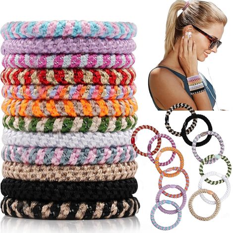 12 Pièces Elastique Cheveux Fille,12 Couleurs Disponibles Chouchou Cheveux Fille,Elastique Cheveux,élastique Cheveux en Coton Doux Tissé pour Cheveux épais et Bouclés,Cheveux Raides (1/5)