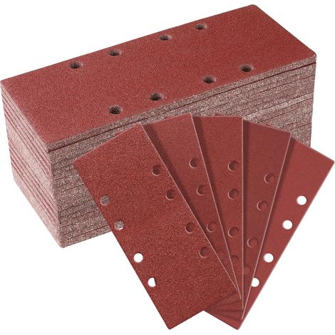 50 Pièces Papier a Poncer, 93 X 230 mm Feuilles Abrasives 40/60/80/120/240 Grains Abrasives Papier pour Ponceuse Vibrante et Enlever La Rouille (1/5)