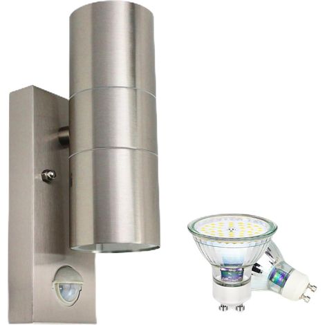 Applique da esterno con sensore di movimento, acciaio inox, 5 W, moderna lampada LED da esterno, GU10, 500 lm, bianco caldo 3000 K, impermeabile IP44, 2 lampadine GU10 (1/5)