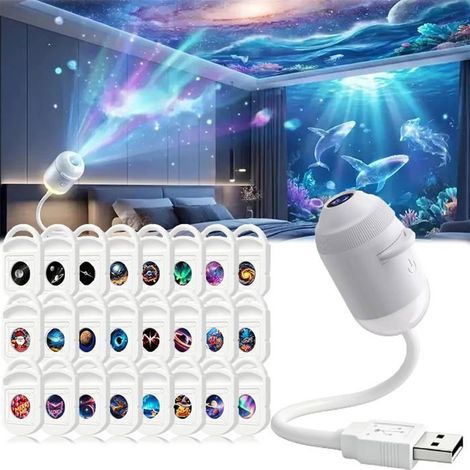 Projecteur de nuit holographique - NOBRAND - 5D - HD - Galaxie & Océan - USB rechargeable