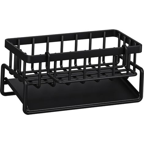 Égouttoir, support de rangement pour évier de cuisine, porte-éponge avec porte-serviettes, adapté à la cuisine, à la salle de bain (noir) (1/4)