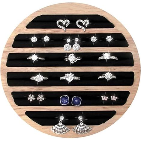 Plateau de présentation en bois, plateau à bijoux en bois, plateau à bijoux rond en bois (1/4)