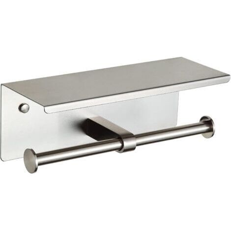 BARKBUSTERS Support double pour papier toilette avec étagère, en nickel brossé, à fixer au mur. (1/3)