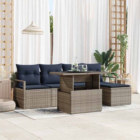 vidaXL Conjunto de sofá de jardín 6 uds. Gris y azul marino (1/5)