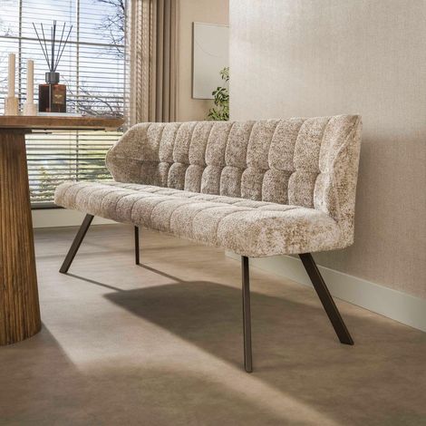Banc de table beige bouclette pieds bronze 180 cm MELBOURNE (1/4)
