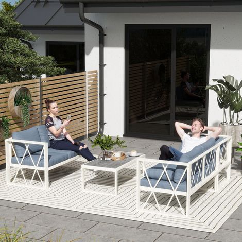 Salon jardin d’angle fauteuil inclinable 2 fauteuils coussins table basse - Couleur: Gris