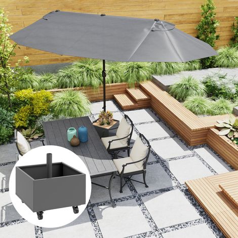 Pied de parasol 2 en 1 support parasol avec roues universelles trous de drainage bac à fleurs 50 x 50 x 46 cm gris foncé