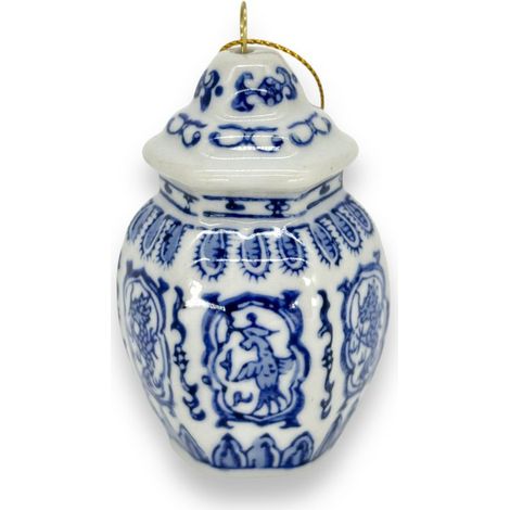 Mini suspension de Noël en porcelaine bleue et blanche pour décoration de sapin 8 x 5 cm - PANGIVO (1/5)