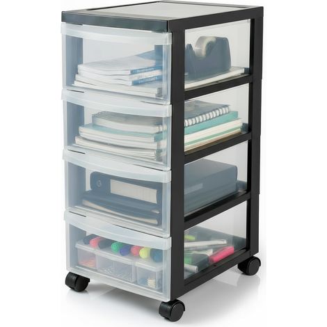 Armoire de rangement, 4 tiroirs, 11 L, Avec roues & robuste, Bureau, Salon, salle de bain - Noir (1/4)