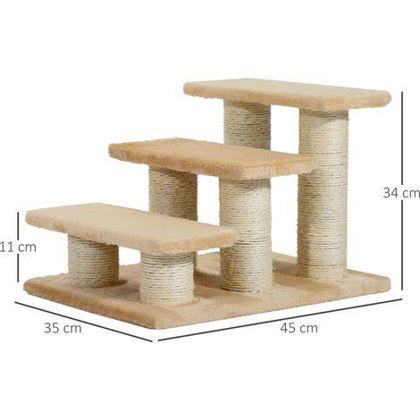 Escalier pour chien PawHut, 3 marches, 34 cm de hauteur, pliable, pour chats et chiens, rampe d'accès pour lit, canapé, fauteuil, couleur crème (1/5)