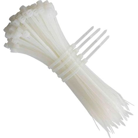 Lot de 40 serre-câbles en nylon blanc 3,6 x 200 mm pour la fixation et l'organisation de câbles et d'objets dans les projets de bricolage et d'électricité.