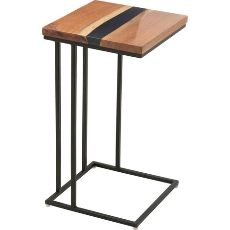 Bout de canapé bois d'acacia et résine noir design moderne - Bois d'acacia naturel et noir profond (1/5)