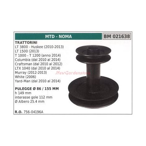 Puleggia per trattorino rasaerba tosaerba LT3800 HUSKE 2010-2013 MTD 021638