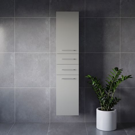 Napoli Gloss Grey Pearl 350mm x 1600mm Wall Mounted Storage Unit - 350mm - Chrome 160mm Handle