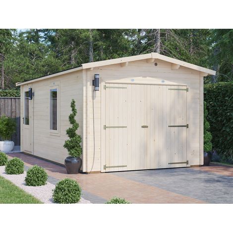 Wooden Double Garage Deore 3m x 5.5m - Garden Drive Car Storage Tool Shed Workshop Log Cabin Roof Felt