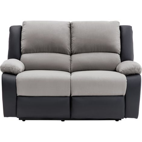 Loungitude – Canapé de relaxation électrique 2 places en microfibre et simili – Inclinaison jusqu'à 170° – Confort optimal – Gris et noir