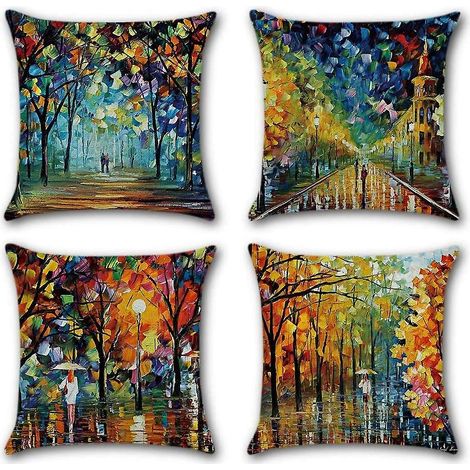 Kissenbezüge aus Baumwolle und Leinen mit Ahornmuster – 4er-Set, 45 x 45 cm – Dekoration für Sofa und Schlafzimmer (1/5)