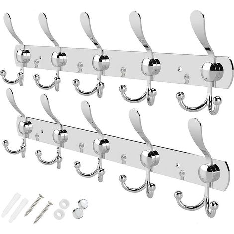 Crochets muraux ZK-Pieces en acier inoxydable (2 pièces), crochets robustes, crochets pour penderie, barres de suspension (1/5)