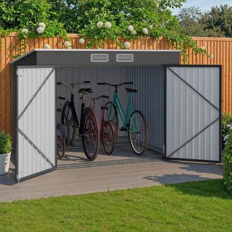Refugio para bicicletas de metal gris antracita con cerradura y kit de anclaje para 4 bicicletas