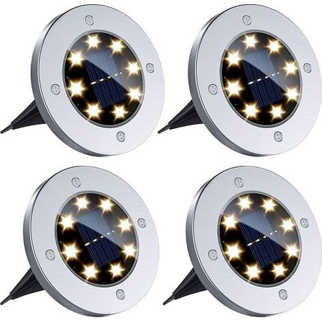 Set mit 4 wasserdichten 12-LED-Solar-Bodenleuchten für den Außenbereich, Landschaftsbau, Rasenflächen, Terrassen, Gehwege, Patios (warmweiß) (1/5)