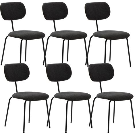 Lot de 6 chaises tissu maille douce noir arrière dossier bois pieds métal noir - DARLENE (1/5)