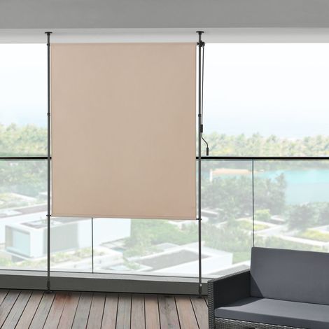 Schermo Verticale Cimarra da Balcone con Pali Telescopici Tenda Parasole Larga 200 cm color Sabbia pro.tec (1/5)