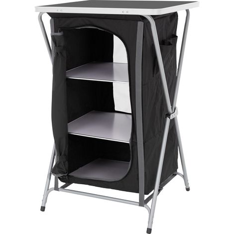 ECD Germany Campingschrank faltbar, Grau-Schwarz, 60x97,5x53 cm, Campingküche mit Aluminiumgestell, Küchenbox tragbar mit Arbeitsplatte, 3 Ablagen und Tragetasche, Outdoorschrank Faltschrank aus Stoff (1/5)
