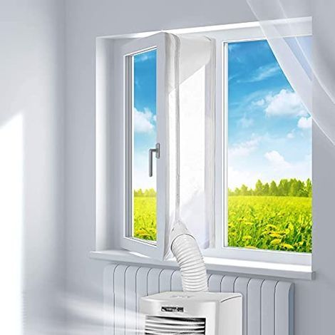 Kit Calfeutrage Climatiseur Mobile Porte Fenetre 400 cm, pour Climatiseurs, Sèche-linge et Déshumidificateurs Tuyau évacuation Calfeutrage Fermeture éclair, étanche, Facile a Installer (Blanc) (1/5)