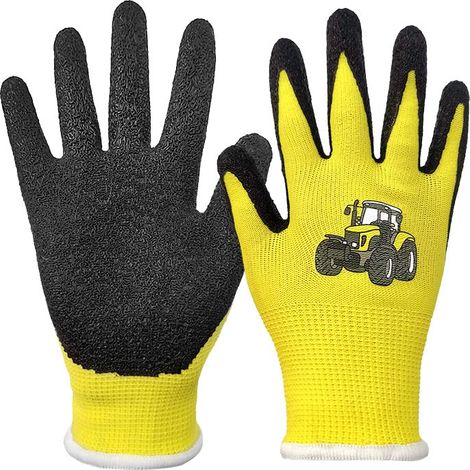 Gants de jardin pour enfants, paume en caoutchouc latex, doublure tricotée, flexible, confortable, ferme, jardin d'enfants, enfants d'âge préscolaire, doux et amusants, 3 à 5 ans, jaune (1/5)