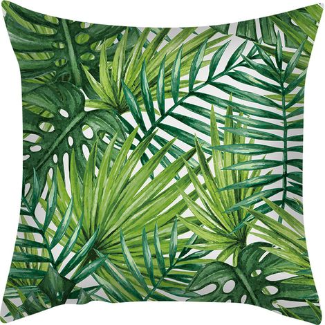 MINKUROW Fodera per cuscino 45X45 Fodere per cuscino con foglie verdi Lino Set di 2 Federa per cuscino per piante Federa per cuscino moderna per soggiorno Giardino B5 (1/5)