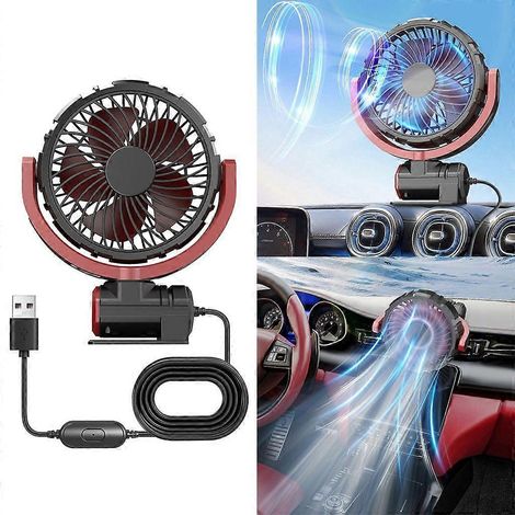 Ventilateur de voiture 12V/24V, ventilateur de voiture à une tête, USB, 3 vitesses réglables (1/4)