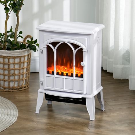 Chimenea eléctrica de pie de 1000 W/2000 W con efecto de llama, brillo ajustable, temperatura regulable y protección contra sobrecalentamiento, 39 x 23 x 56,5 cm, blanca. (1/5)