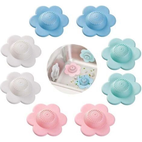 8 Pièces Crépine D'évier pour Douche,Filtre d'égout,Drain de Cuisine Bouchon D'égout,Bouchon de Vidange Universel pour Cuisine/Salle de Bain/Buanderie, évier à Fleurs Créatif, 4 Couleurs