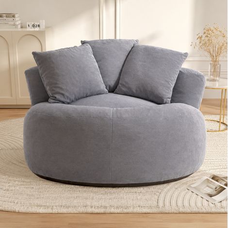 Sillón puff redondo oversized 120 x 120 x 65 cm en terciopelo canalé gris DESVIAE (1/5)