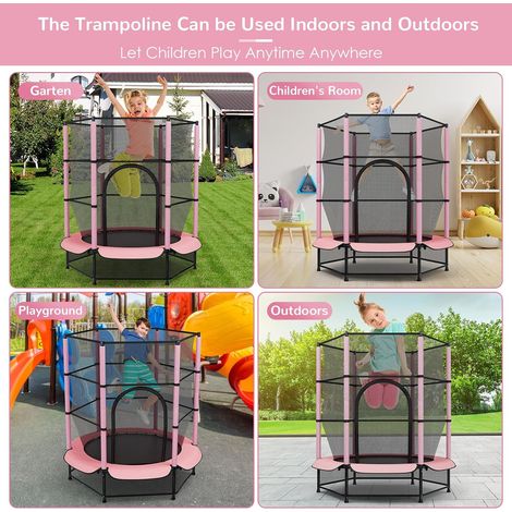 Kids Trampoline, Indoor Outdoor Trampoline Ø 140 cm with Safety Net, Max Load 50kg - Pink (1/5)