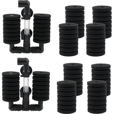 Filtre Éponge - Lot de 2 - Plastique et Mousse - Filtration Biologique - Aquarium Betta Crevette - Noir (1/5)