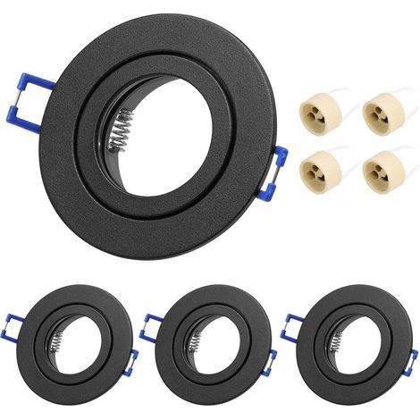 Lot de 4 Cadre Spot IP44 Encastrable GU10 Rond Noir, Aluminium, Pour Salle de Bain et Cuisine (1/5)