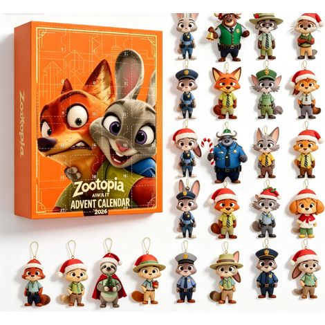 Calendrier de l'Avent 2026 thème personnages animaux dessin animé, 24 décorations suspendues pour sapin de Noël, ornements à accrocher (1/5)