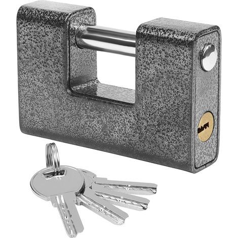 Cadenas Exterieur Ultra Robuste avec 4 Clés - Gros Cadenas Monobloc en Acier Solide Trempé - Manille de 12mm d’Épaisseur - Protège Portes de Garages, Containers, Barrières et Entrepôts (1/5)
