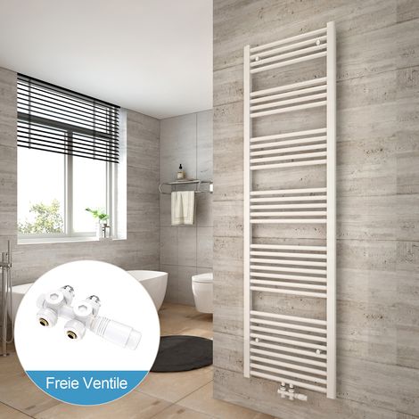 Heilmetz Radiadores toalleros de agua conexión intermedia Incluye conexiones de radiador 180x50cm Blanco Radiador + Blanco Válvula