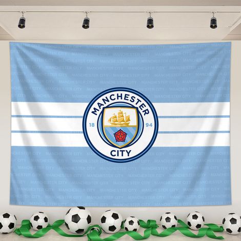 Tapisserie Murale Foot, Écussons Man City,Tissu Peachskin, Pour Salon, Bar, Chambre, Fan Zone, Outils Montage Inclus,02, 200x150cm