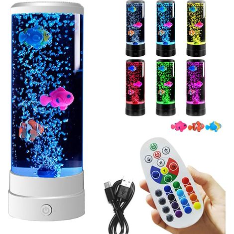 Lampe d’ambiance aquarium à poissons 16 couleurs LED veilleuse sensorielle bébé enfant adulte table (Blanc) (1/5)