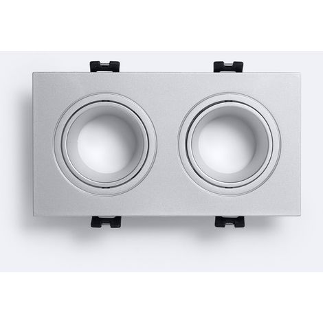 Aro Downlight Quadrato Basculante per due Lampadine LED GU10 / GU5.3 Argento