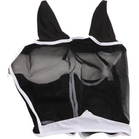 Masque anti-mouches pour chevaux en mesh respirant, protection UV, élastique avec oreilles détachables, couleur noire. (1/5)