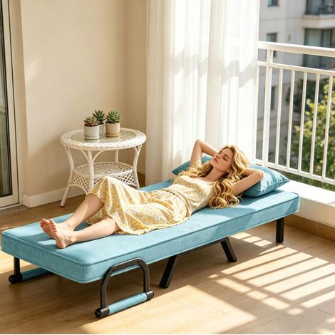 Cabrio-Schlafstuhl 190x74x82 cm Blau aus Leinen, Metall und Schaumstoff, 3-in-1 mit 5-fach verstellbarer Rückenlehne (1/5)