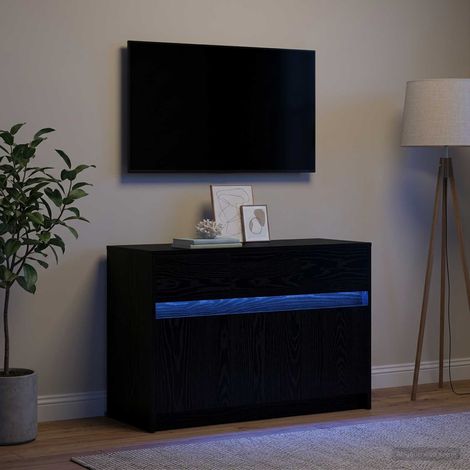Beyamis Meuble TV 91 x 34 x 61 cm en chêne noir contrecollé (1/5)